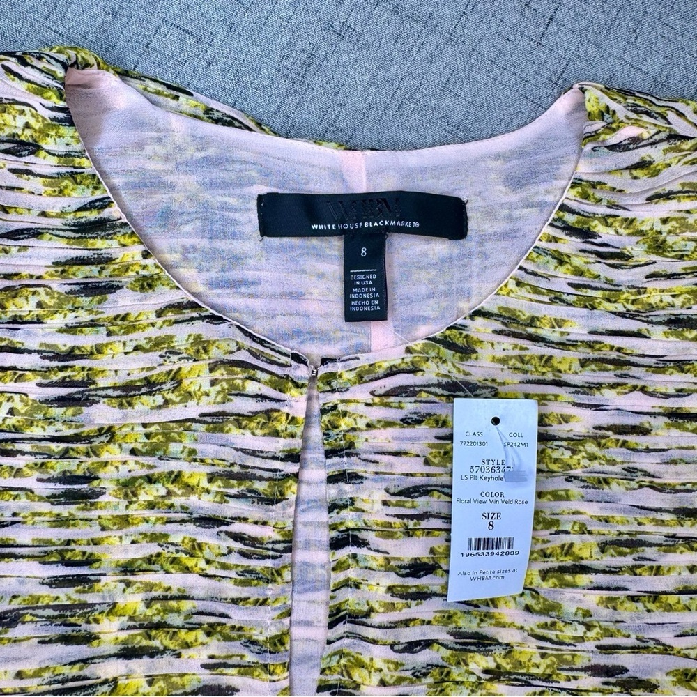 White House Black Market Long Sleeve Pleated Blouse Pink Yellow Floral 8 NWT - Picture 13 of 16
